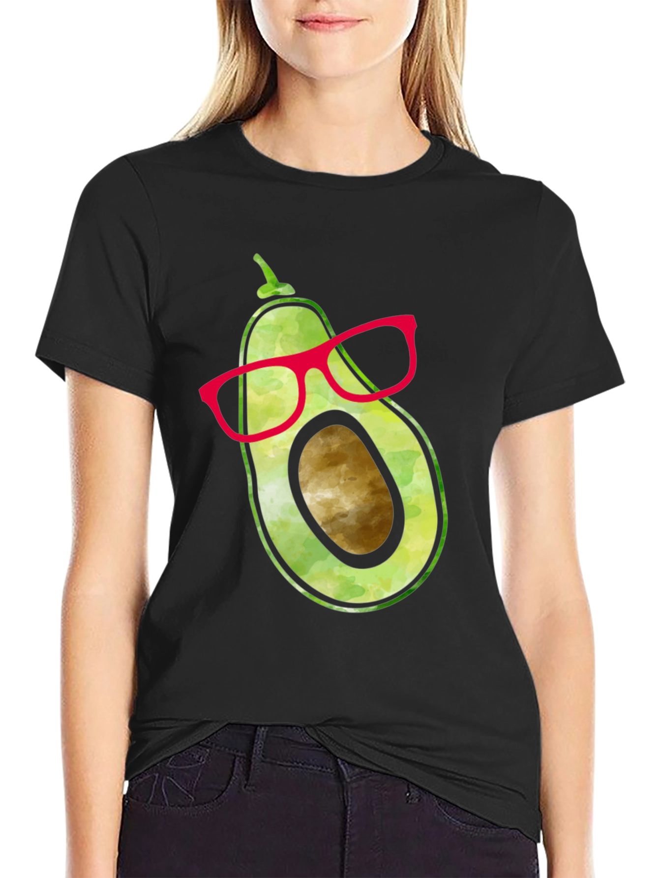 Black Cool Avocado with Glasses Graphic Tee view 2