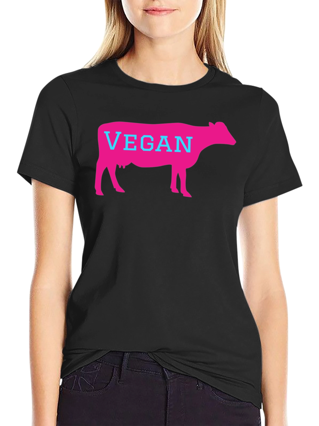 Black Vegan Cow Graphic T-Shirt - Unisex Black Tee view 2