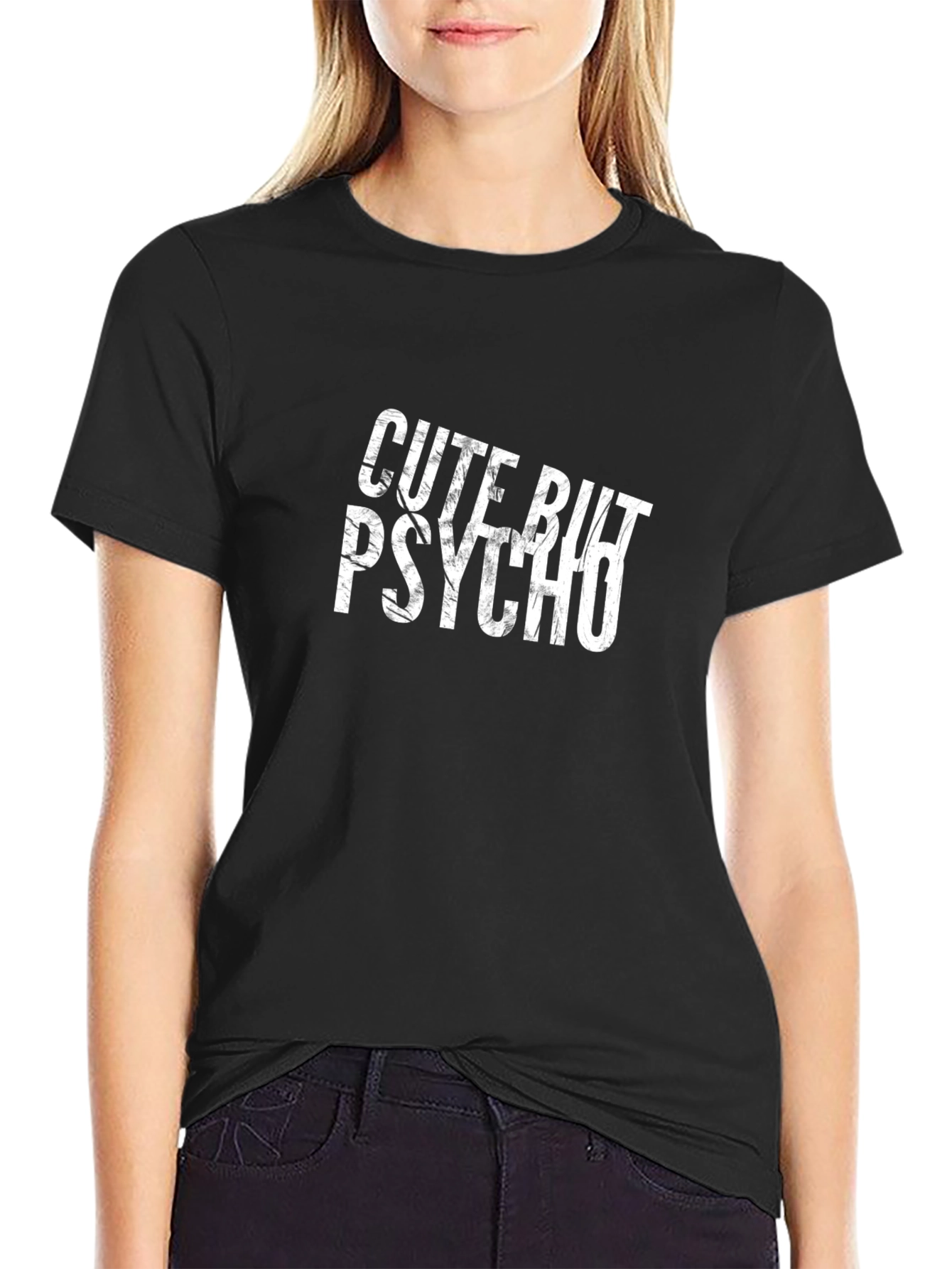 Black Cute But Psycho Black Graphic T-Shirt view 2