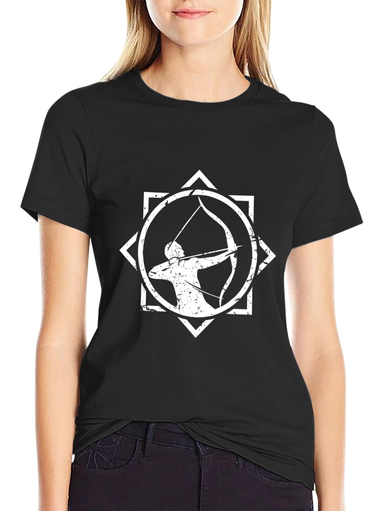 Black Archer Graphic T-Shirt - Distressed Design view 2