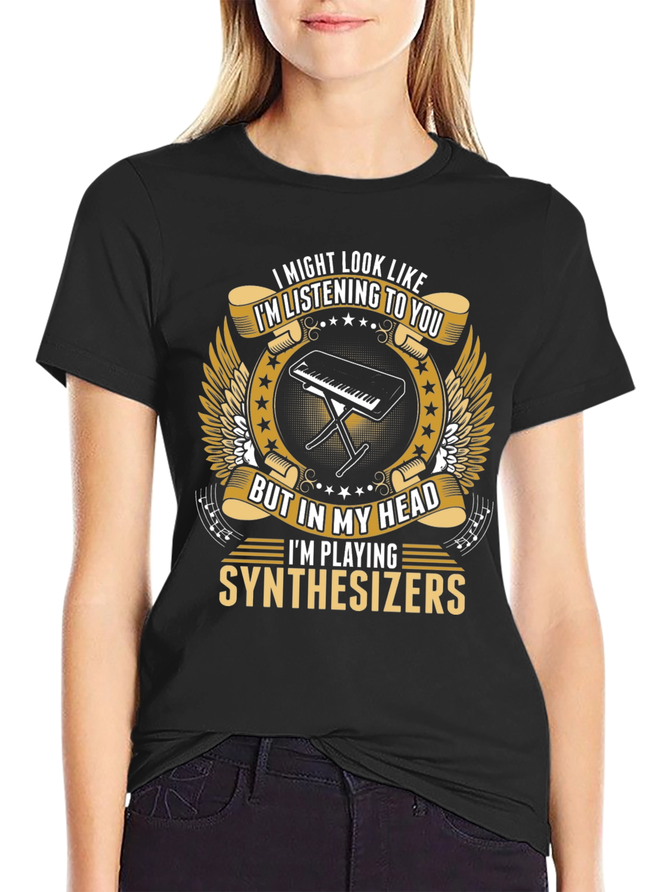 Black Synthesizer Player T-Shirt - Funny Musician Tee view 2