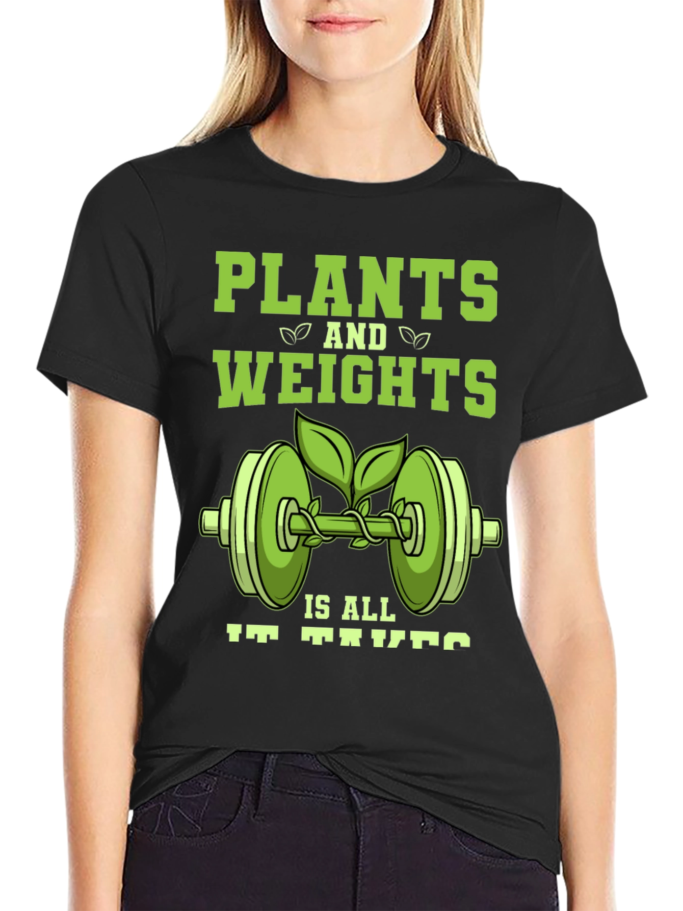 Black Plants and Weights T-Shirt - Vegan Fitness Apparel view 2