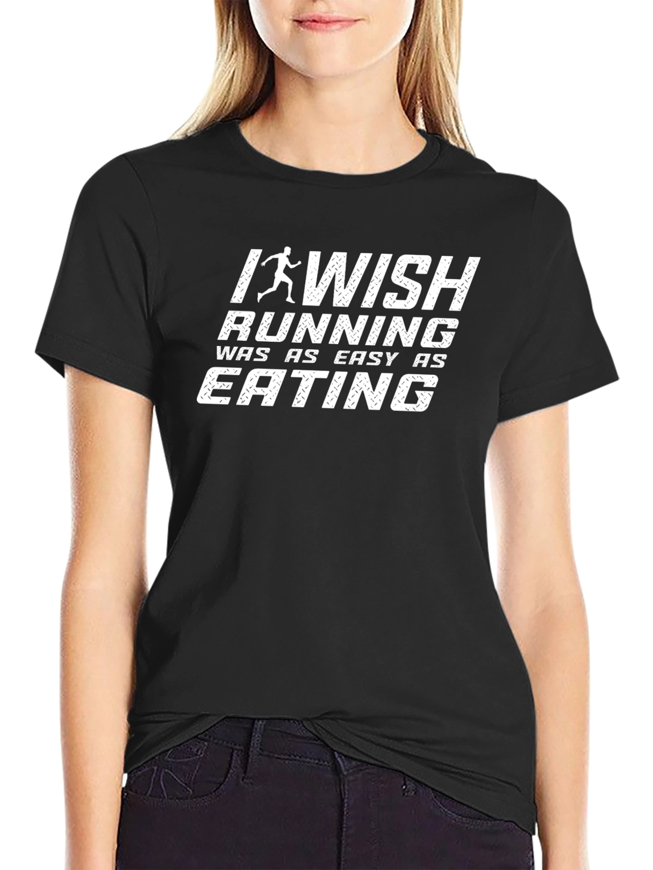 Black Funny Running T-Shirt - I Wish Running Was as Easy as Eating view 2