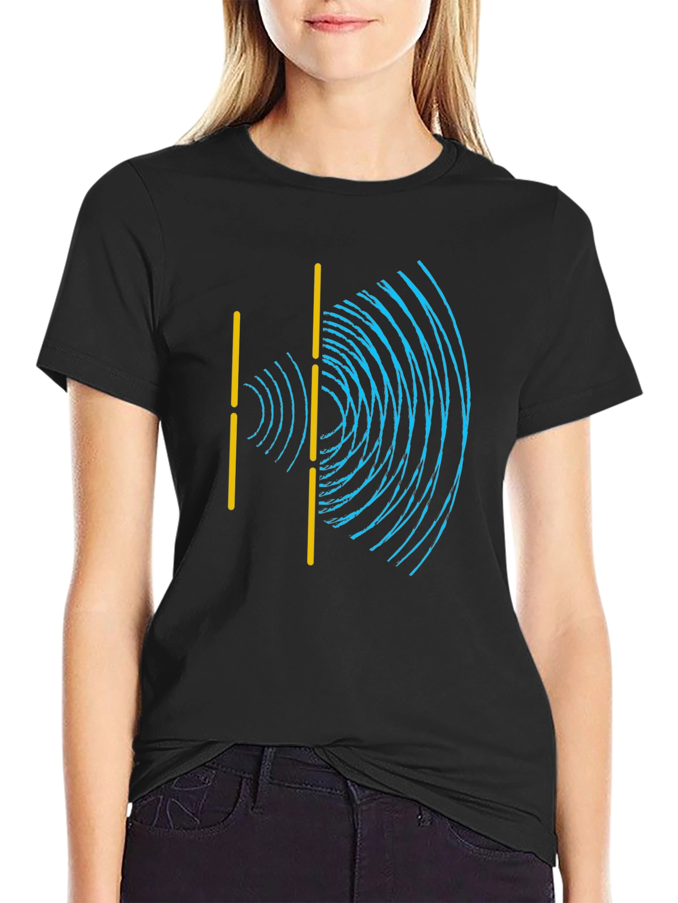 Black Wave Interference Black T-Shirt - Science Physics Tee view 2