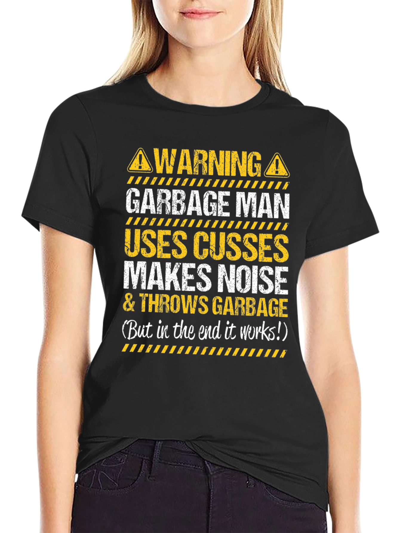 Black Warning Garbage Man T-Shirt - Funny Novelty Tee view 2