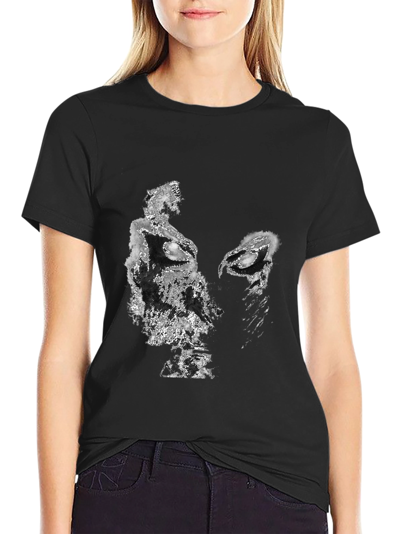 Black Abstract Face Graphic Black T-Shirt view 2