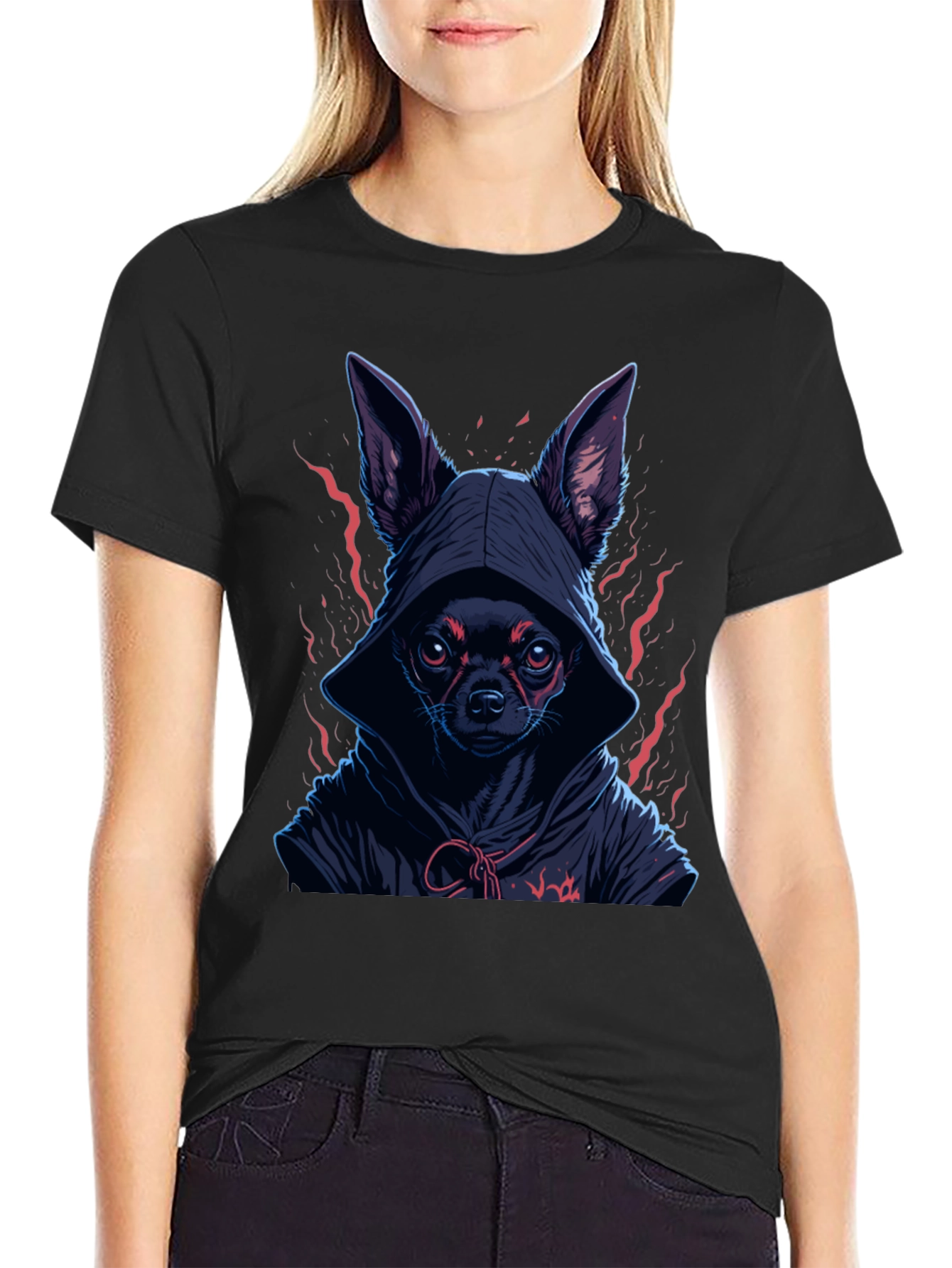 Black Hooded Chihuahua Graphic Tee view 2