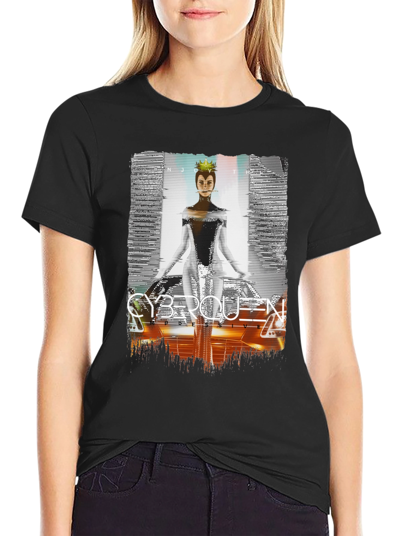 Black Cyberqueen Graphic T-Shirt - Modern Streetwear view 2