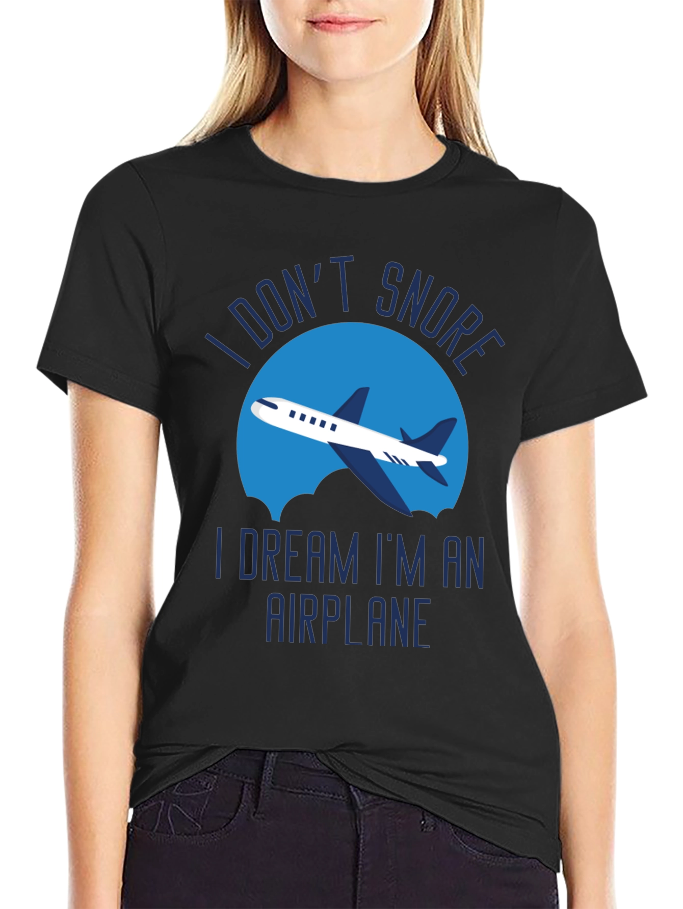 Black Funny Snoring Airplane T-Shirt view 2