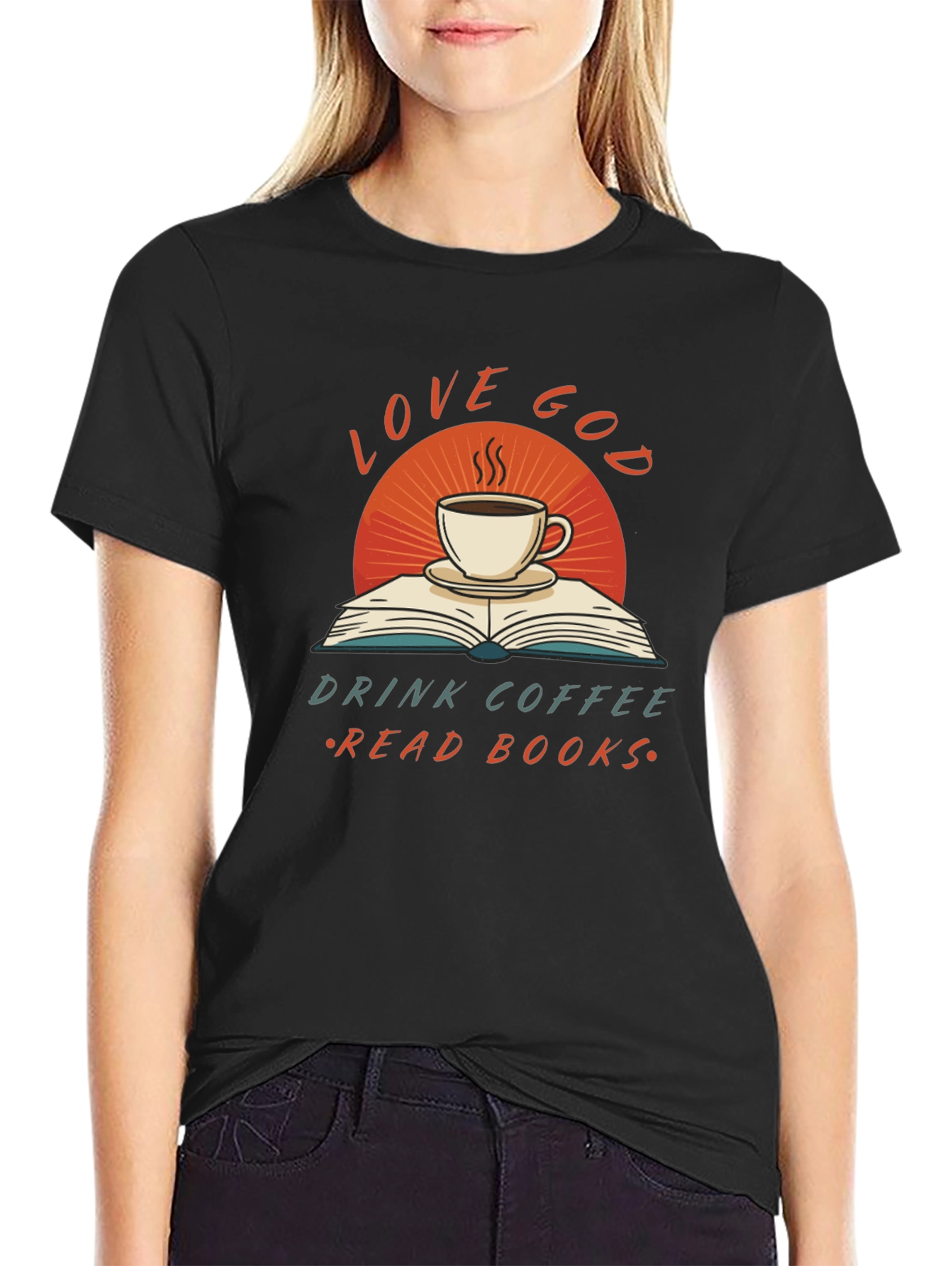 Black Love God Coffee Books Black T-Shirt view 2
