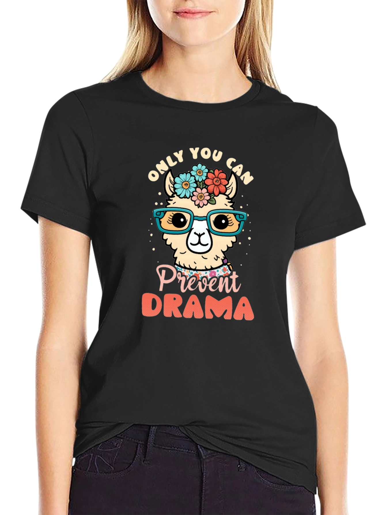 Black Only You Can Prevent Drama Llama Graphic Tee view 2