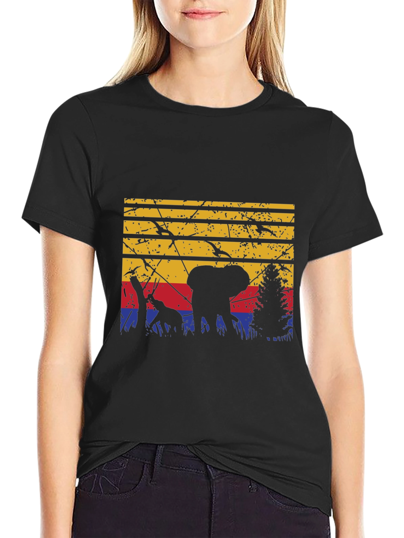 Black Retro African Wildlife T-Shirt view 2
