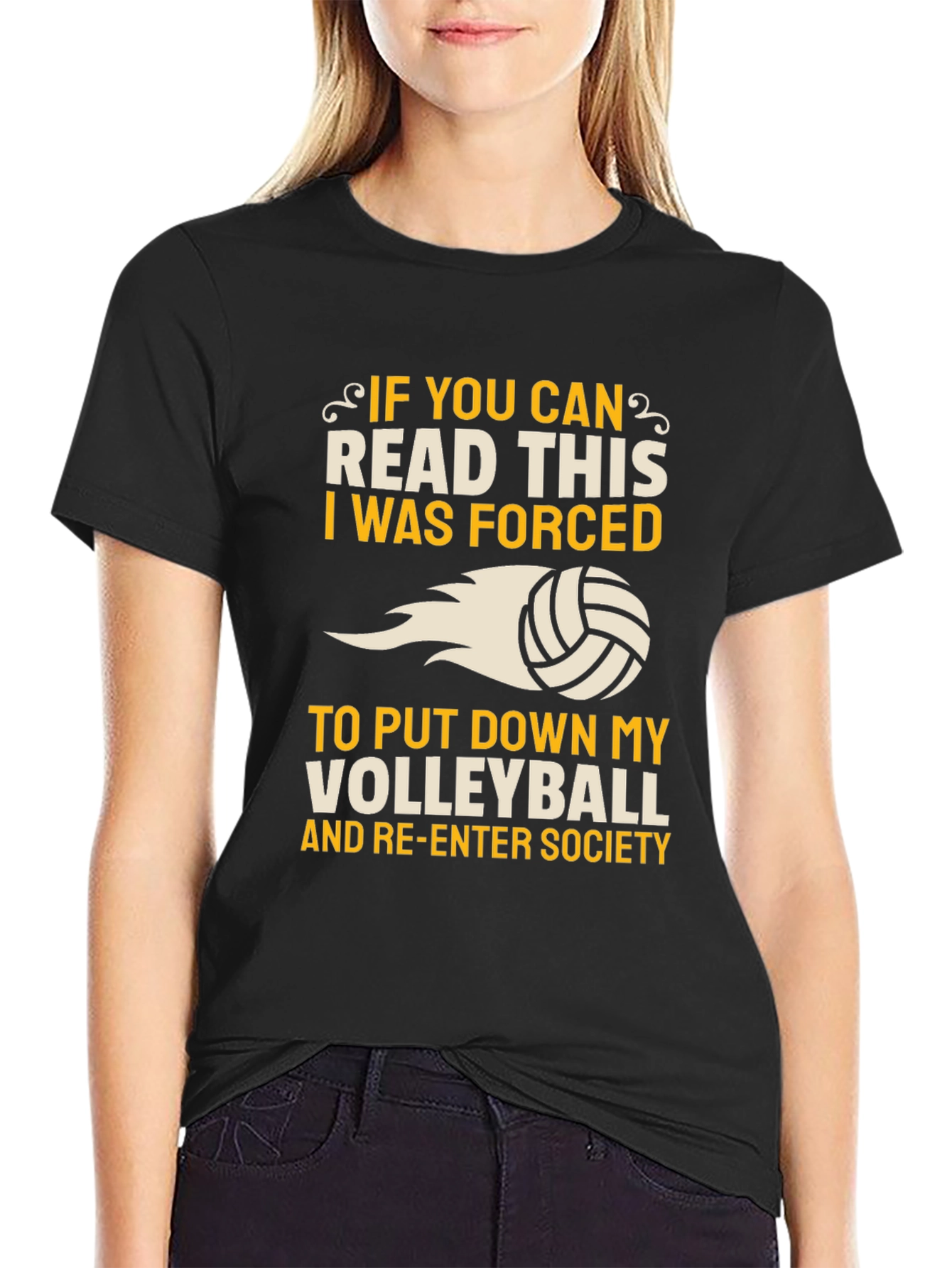 Black Volleyball Forced Re-Entry Society Tee view 2
