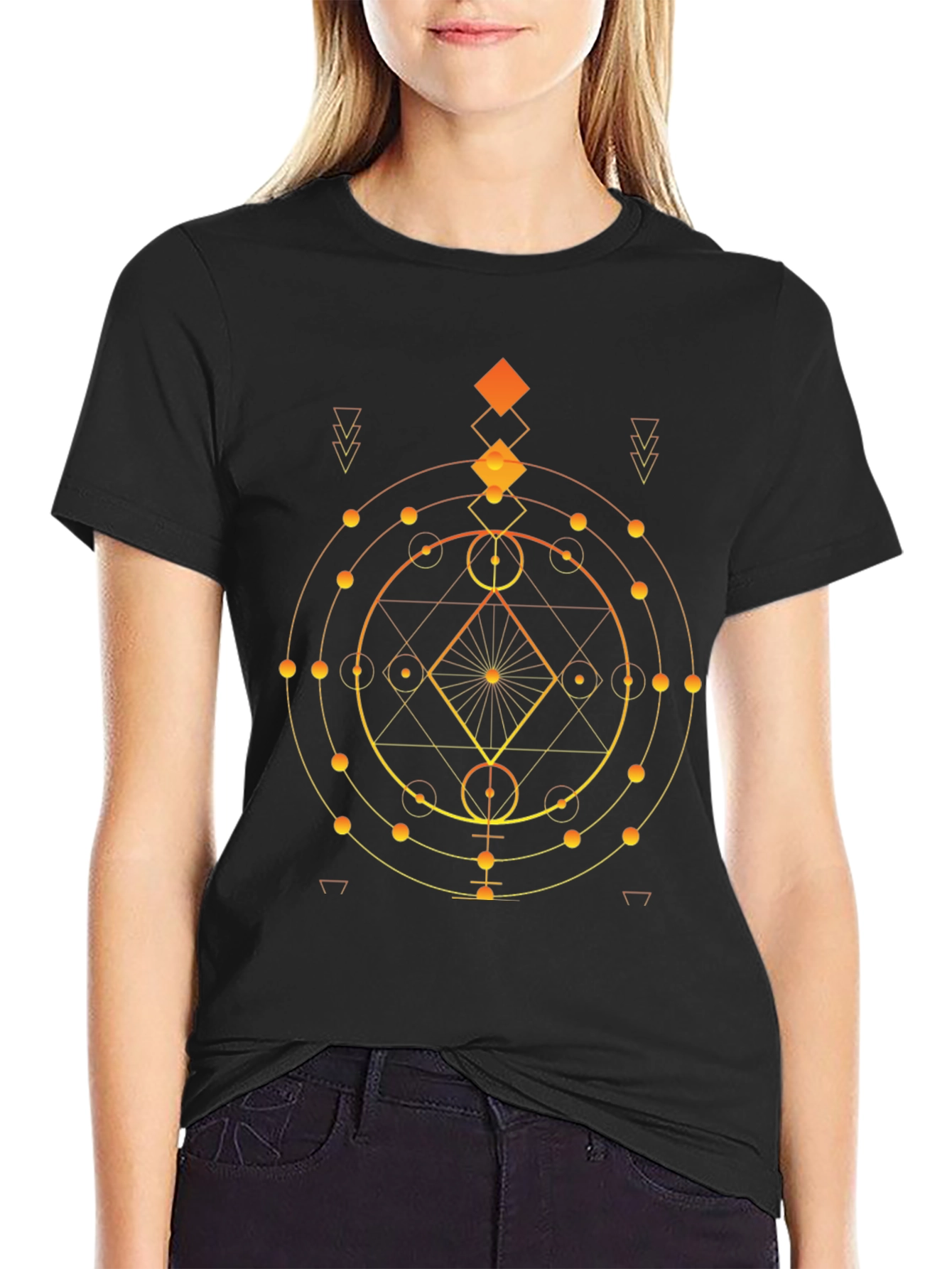 Black Geometric Design Black T-Shirt view 2