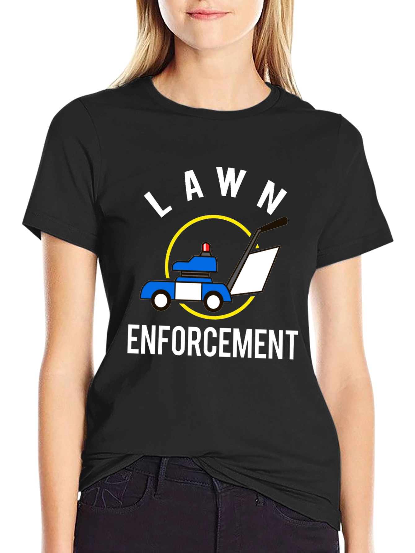 Black Lawn Enforcement T-Shirt - Funny Yard Work Tee view 2