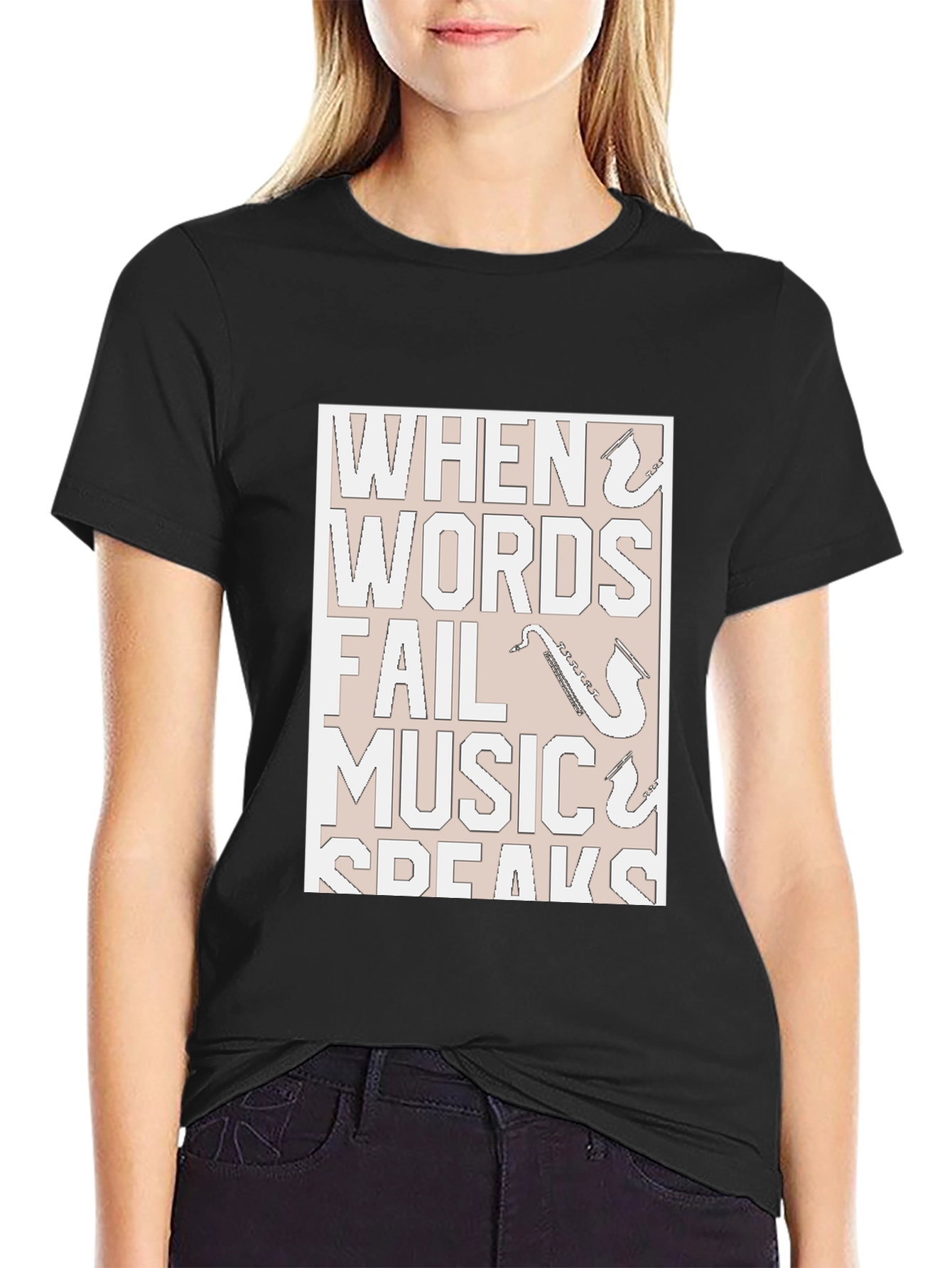 Black Music Speaks T-Shirt - Black Graphic Tee view 2