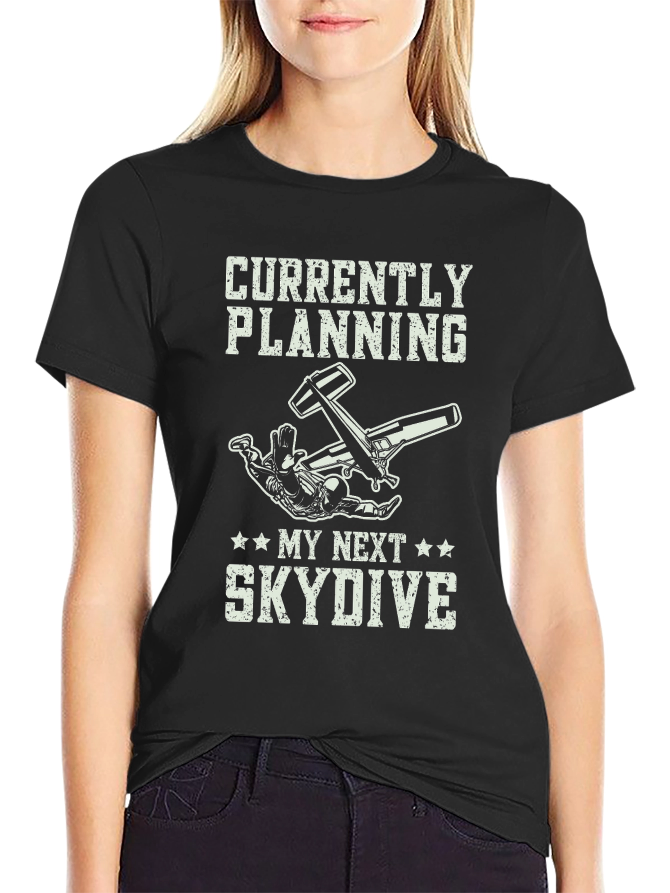 Black Skydiving T-Shirt - Planning My Next Skydive Graphic Tee view 2