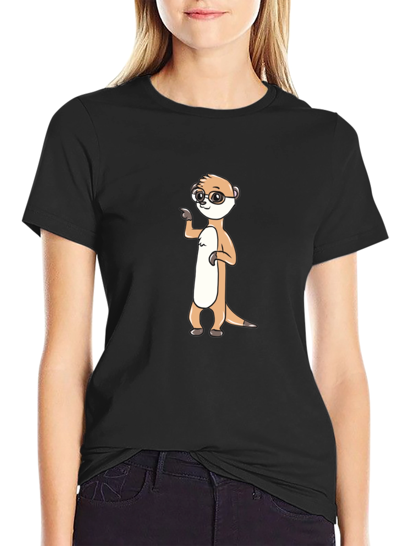 Black Meerkat Wearing Glasses T-Shirt view 2