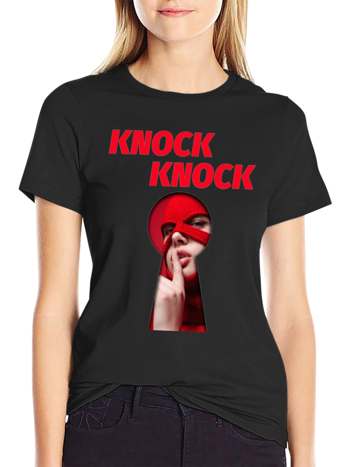Black Knock Knock Graphic T-Shirt - Intrigue & Style view 2