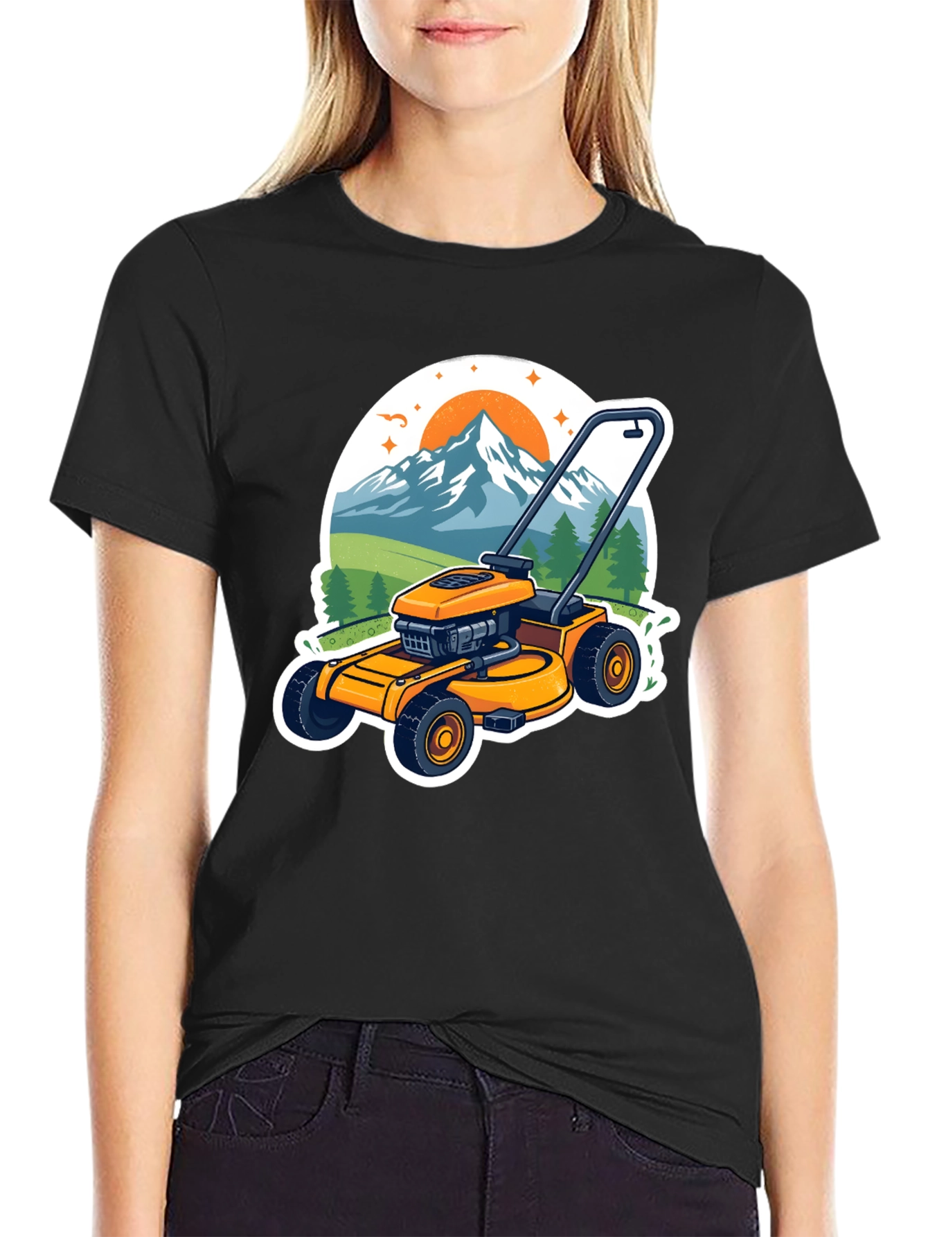 Black Lawnmower Landscape Graphic Tee view 2