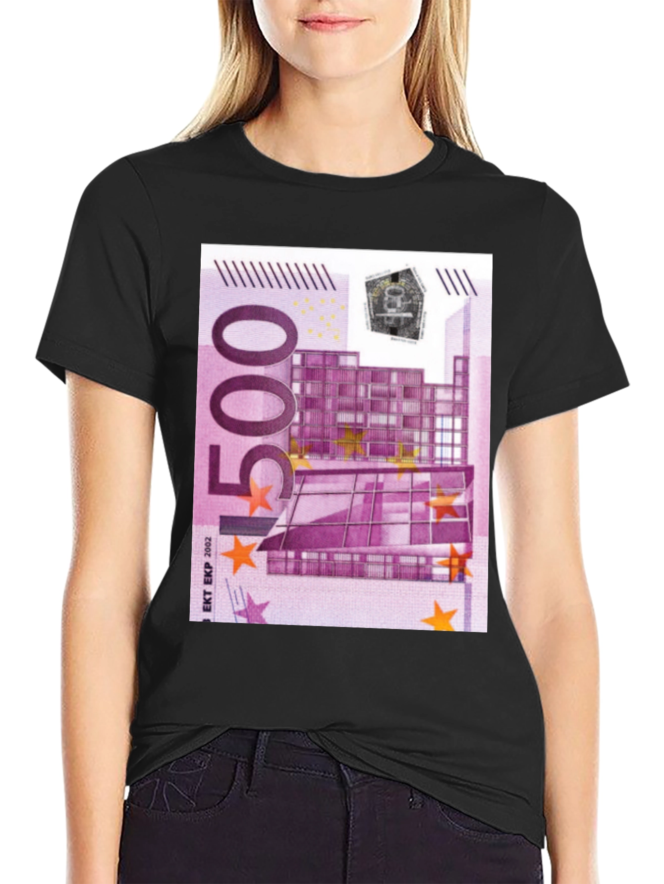 Black 500 Euro Note Graphic Print Black T-Shirt view 2