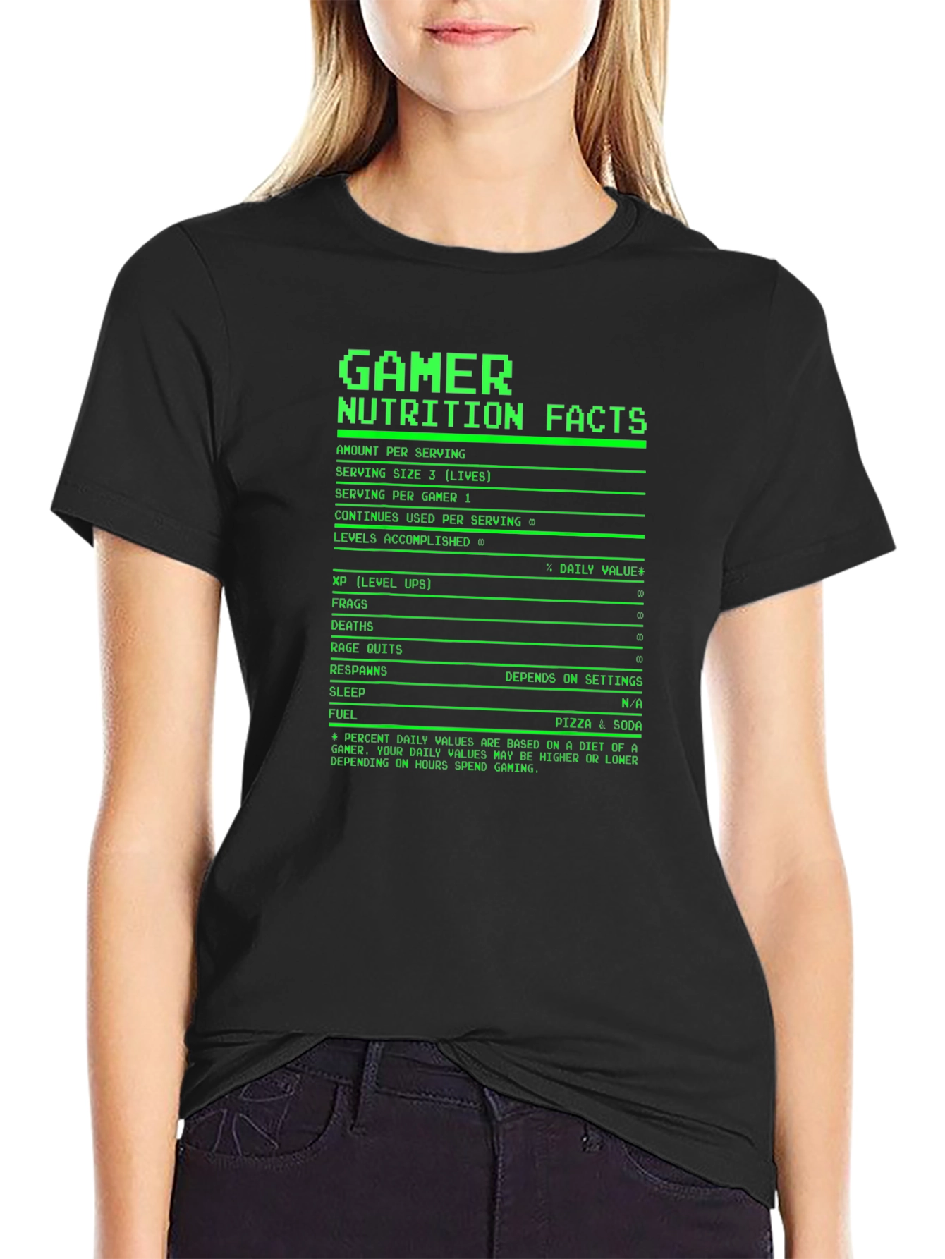 Black Gamer Nutrition Facts T-Shirt - Black view 2