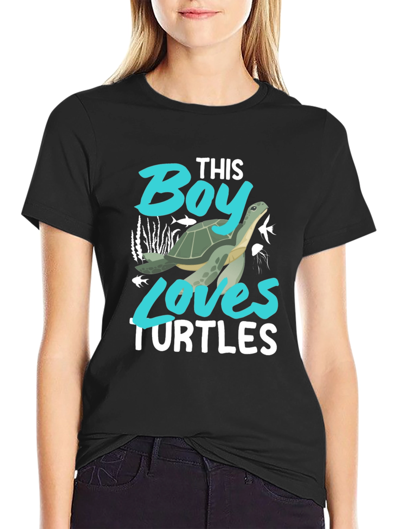 Black Boy Loves Turtles Graphic Tee - Black Cotton Blend view 2