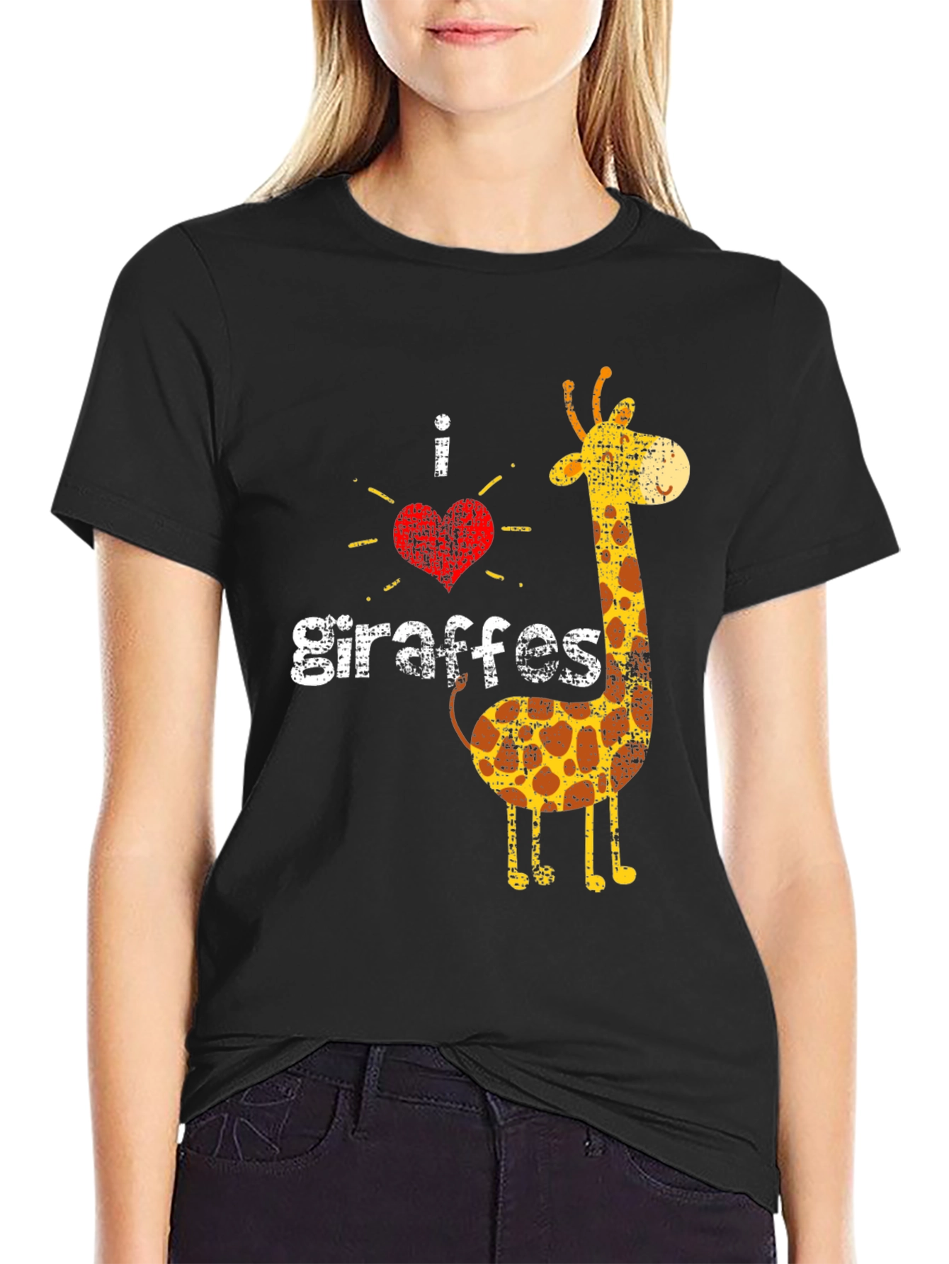 Black I Love Giraffes Graphic Tee - Unisex Black T-Shirt view 2