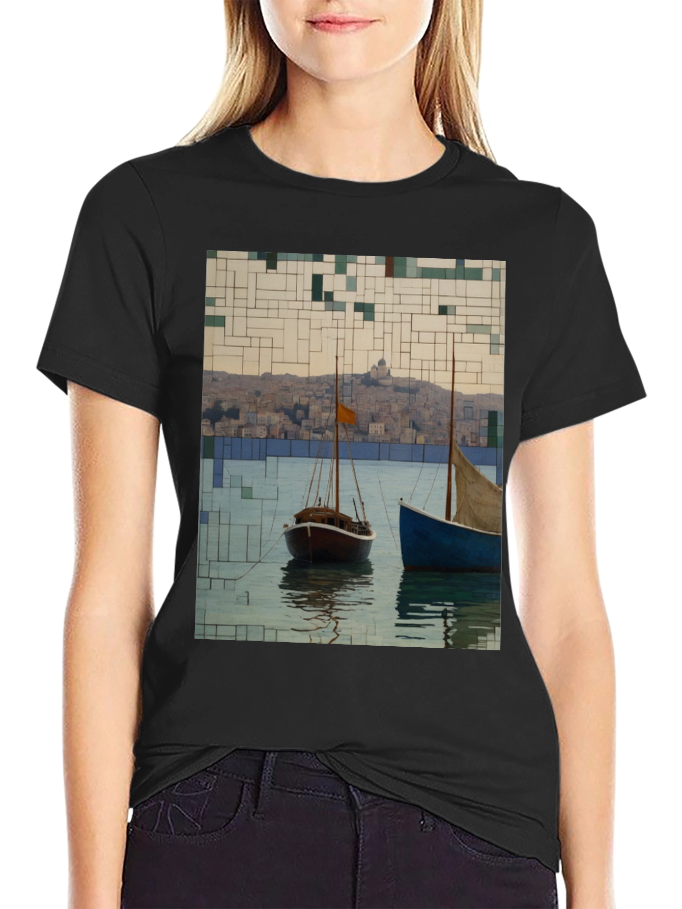 Black Abstract Sailboats T-Shirt view 2