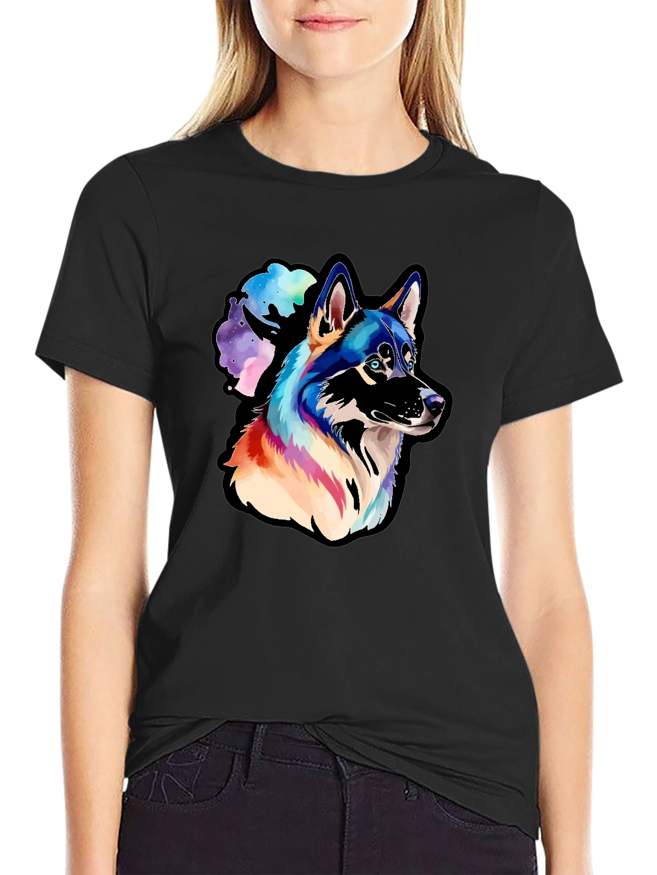 Black Husky Watercolor Men's Graphic T-Shirt view 2