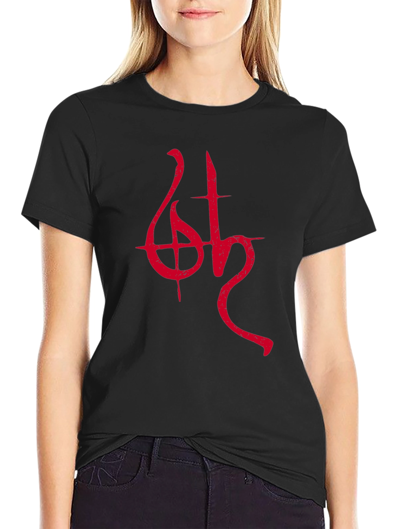 Black Black T-Shirt with Red Occult Symbol view 2