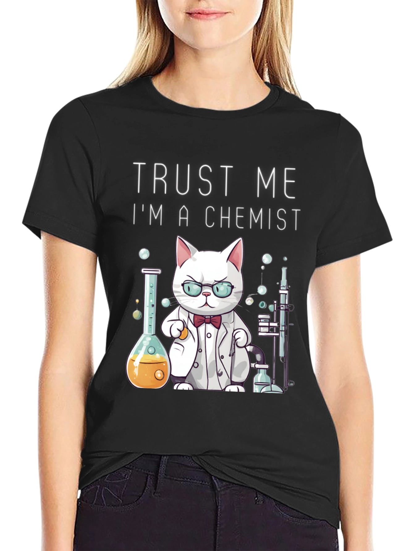 Black Trust Me I'm a Chemist Cat T-Shirt view 2