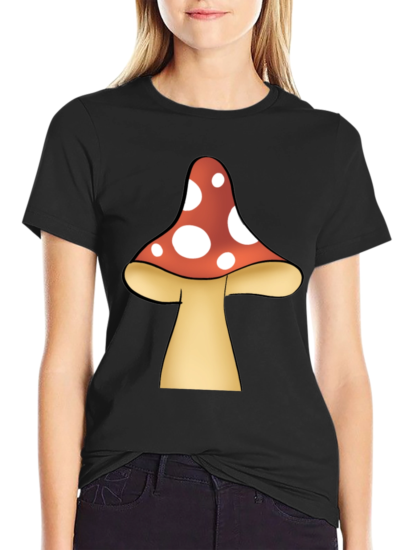Black Mushroom Graphic Tee - Funky Black T-Shirt view 2