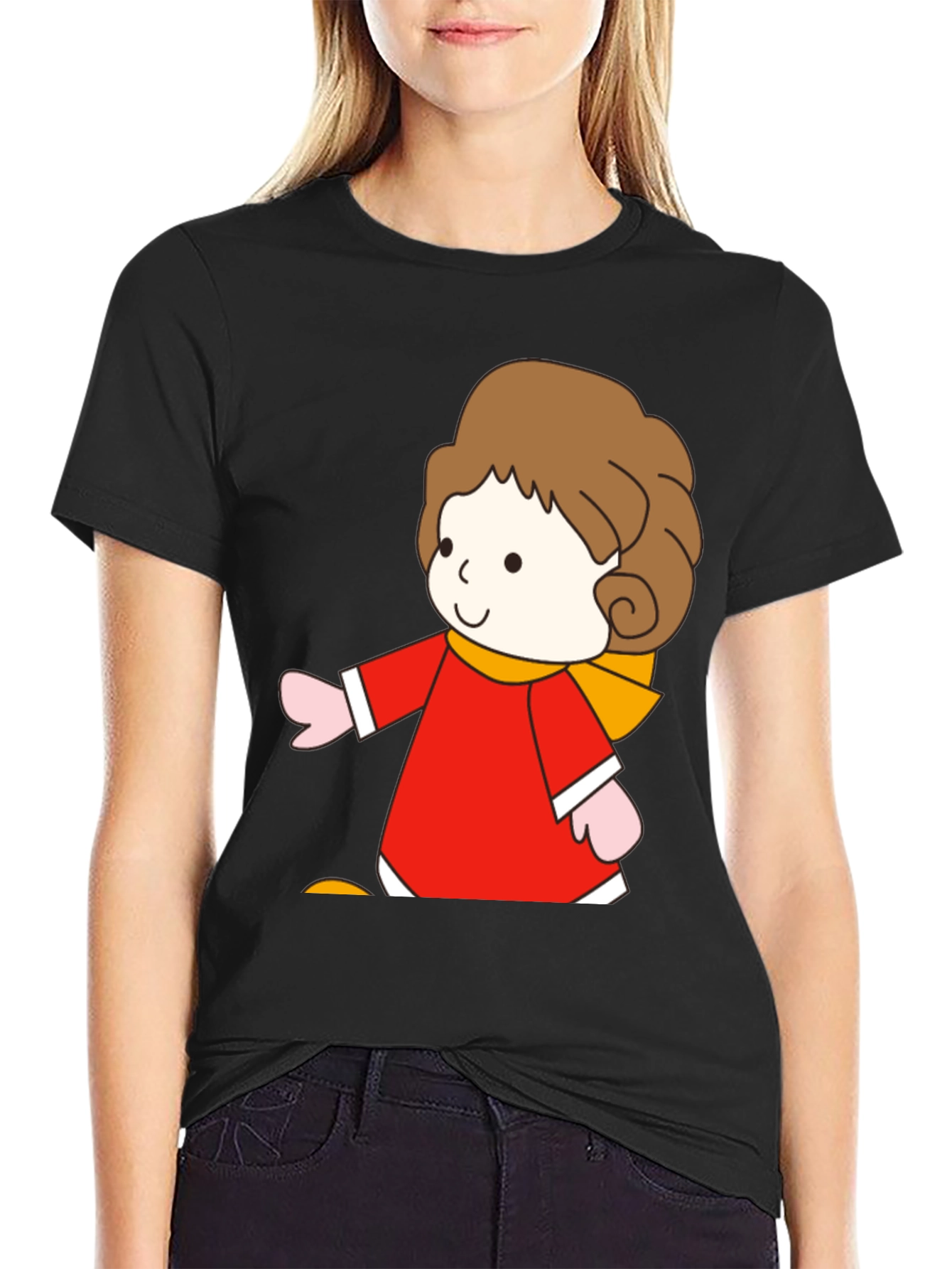 Black Cartoon Girl Graphic Tee - Soft Cotton Blend view 2