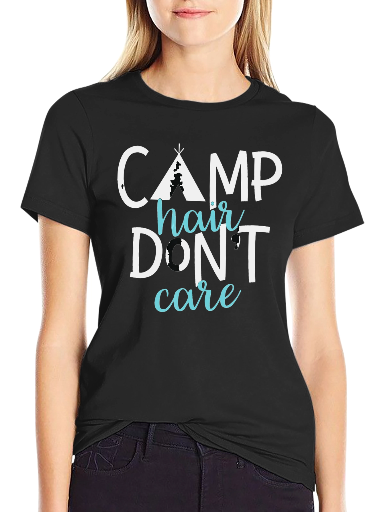 Black Camp Hair Don't Care Tee - Funny Camping Shirt view 2