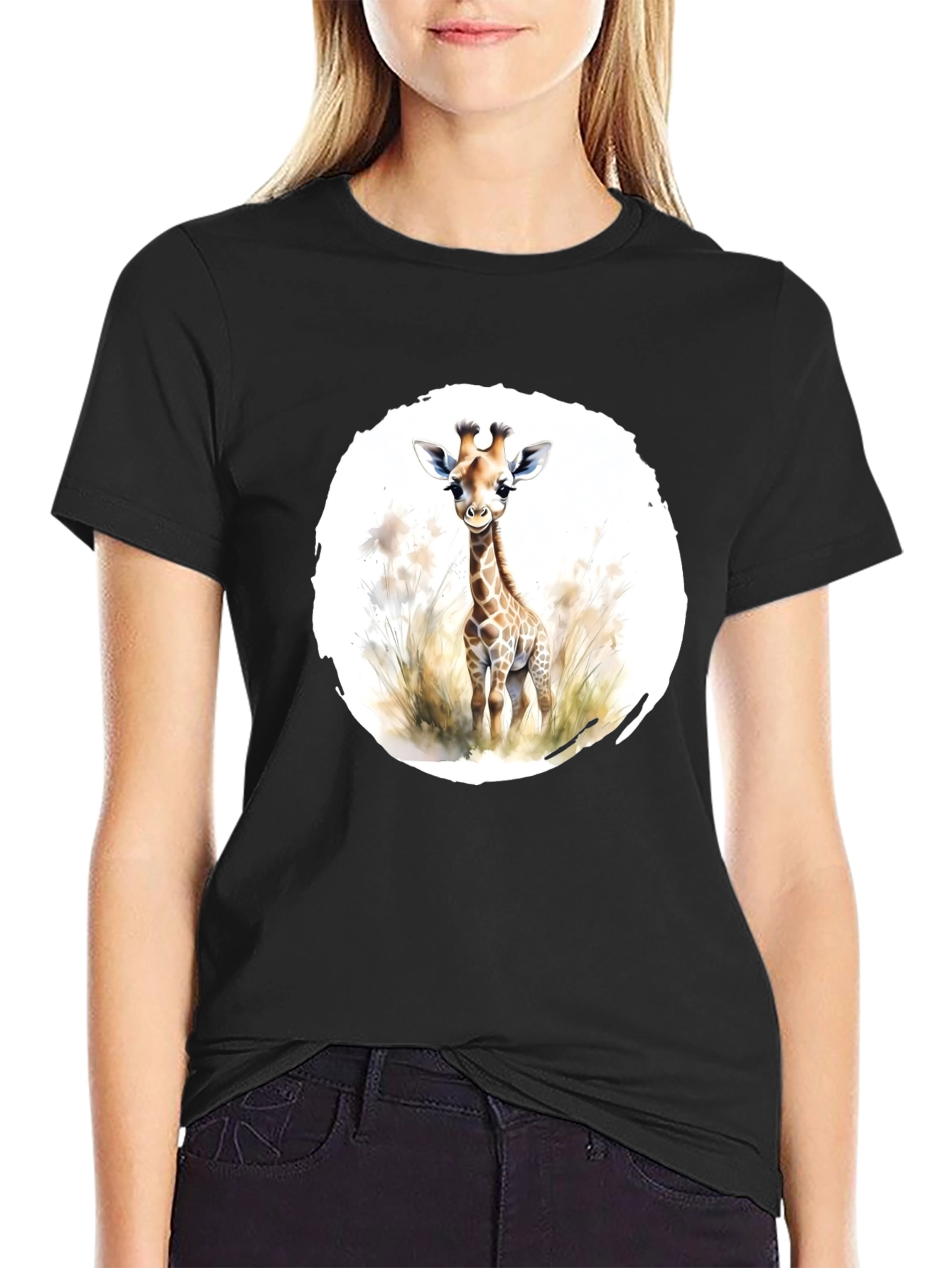 Black Giraffe Graphic Tee - Unisex Black T-Shirt view 2