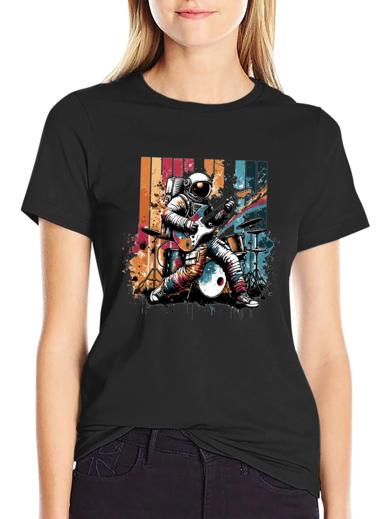 Black Astronaut Guitarist T-Shirt view 2