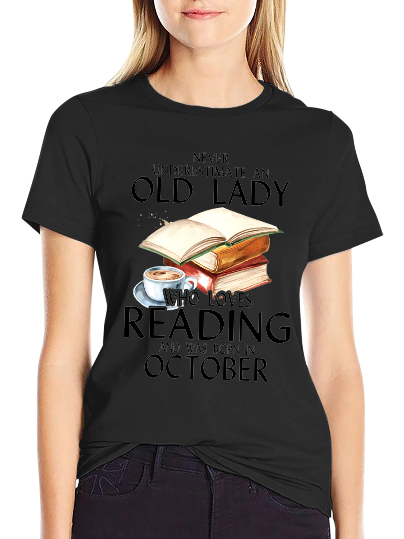 Black Old Lady Who Loves Reading October Birthday T-Shirt view 2