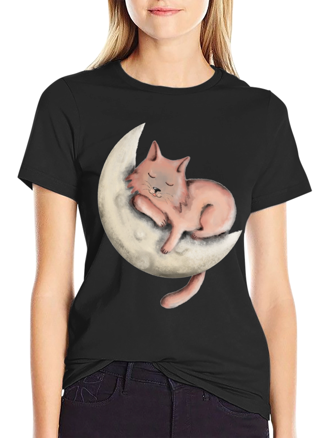 Black Cat on Moon Graphic Tee - Relaxed Fit view 2