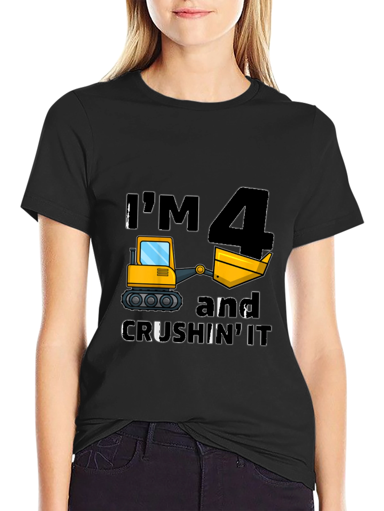 Black I'm 4 and Crushin' It Kids Birthday T-Shirt view 2