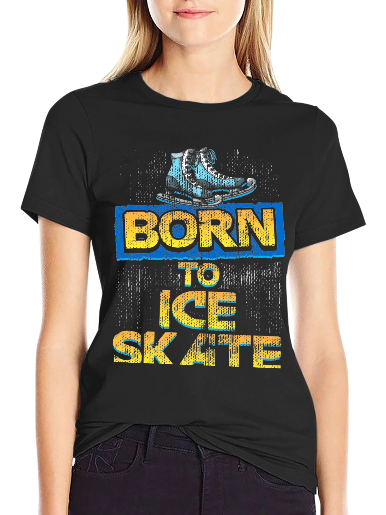 Black Born to Ice Skate Black Graphic Tee view 2