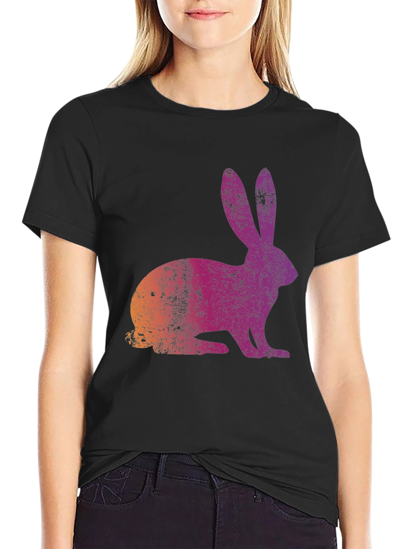 Black Retro Rabbit Graphic Tee view 2