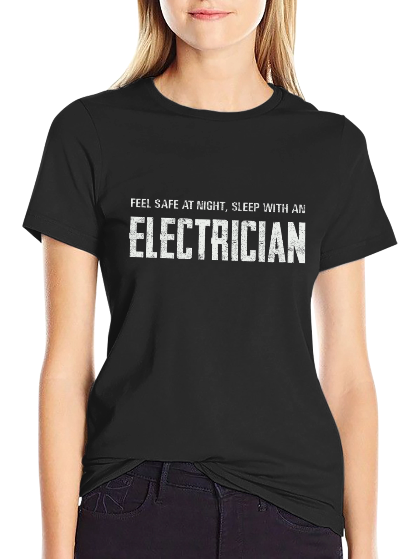 Black Electrician Slogan T-Shirt: Feel Safe, Sleep With One! view 2