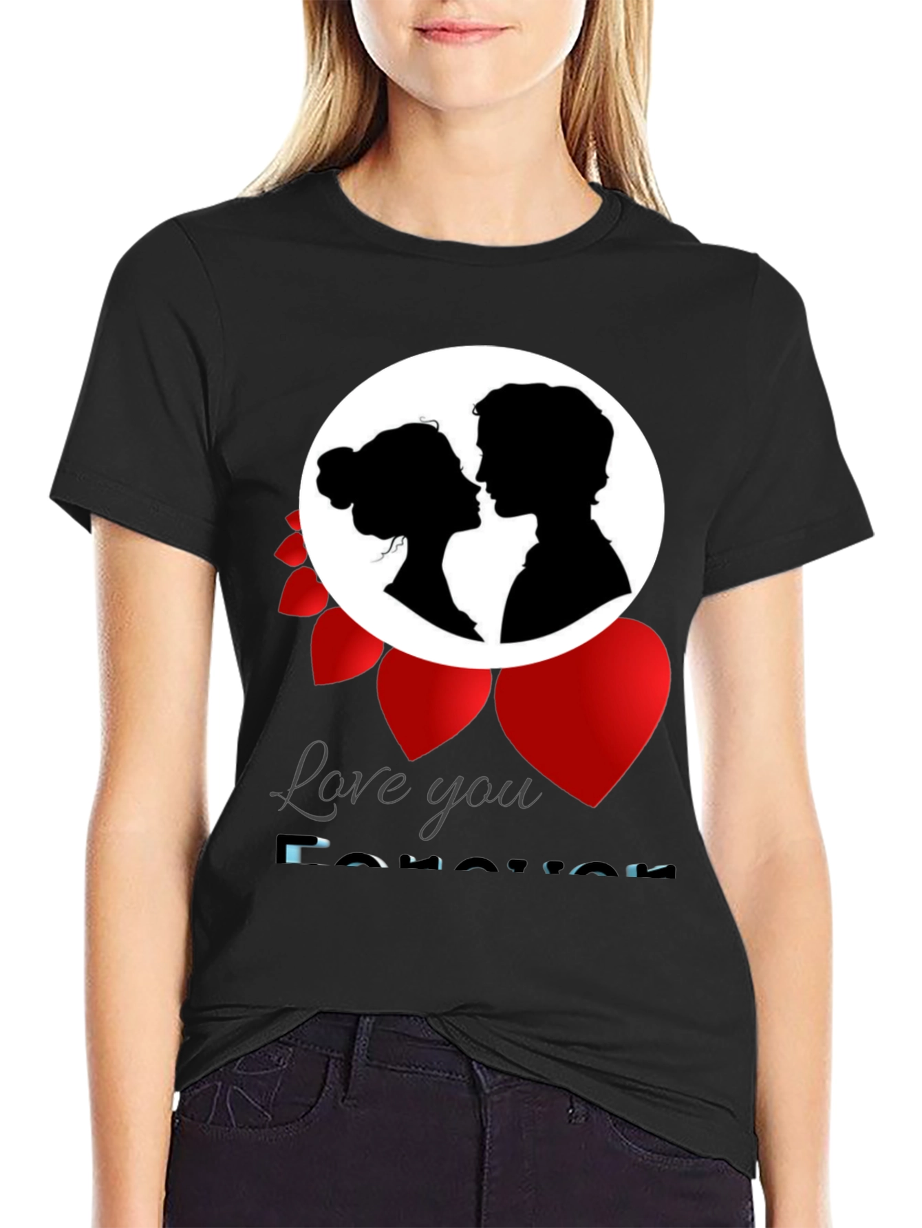 Black Love You Forever T-Shirt Romance Valentine's Gift view 2