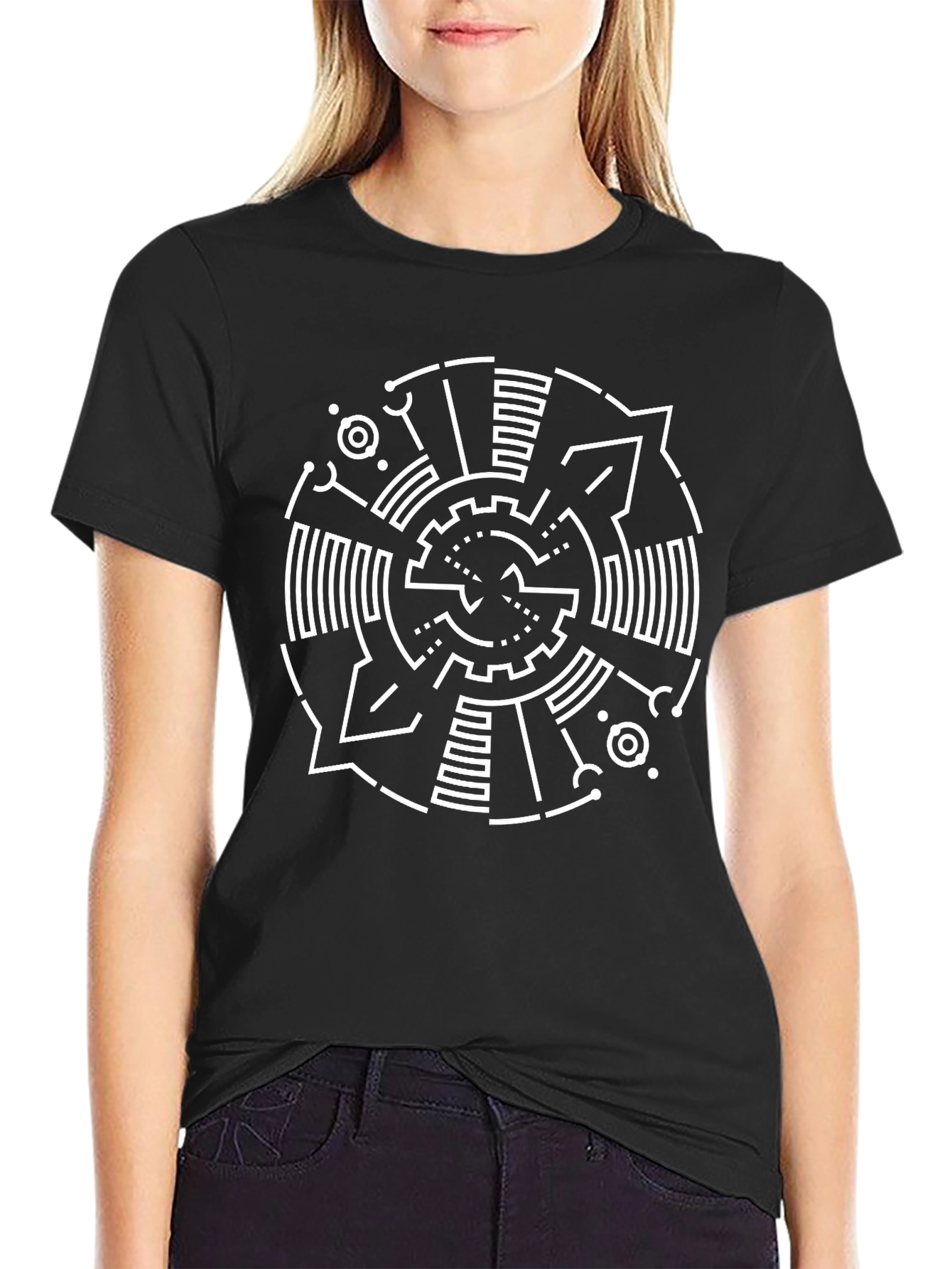 Black Abstract Geometric Graphic Print T-Shirt view 2