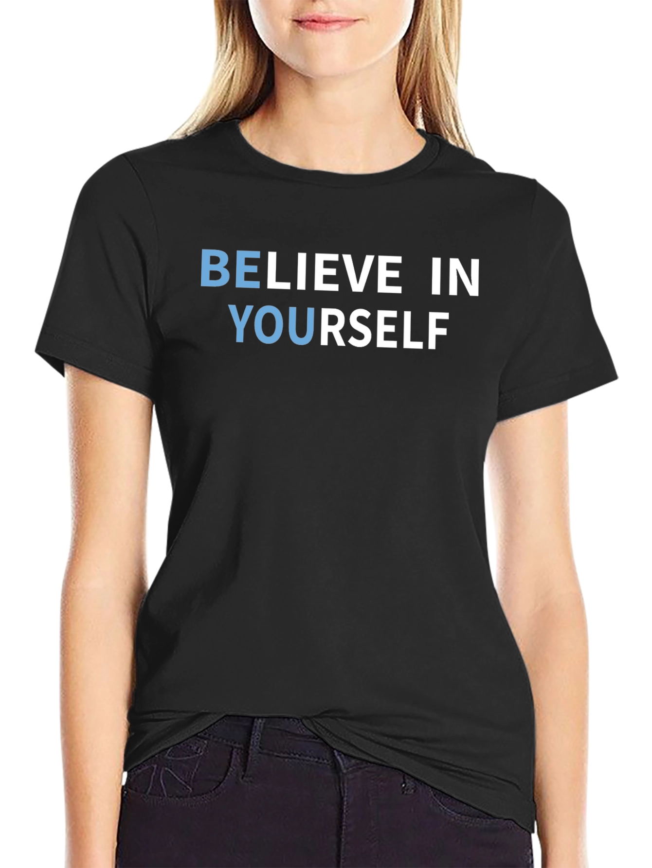 Black Believe In Yourself Motivational T-Shirt view 2