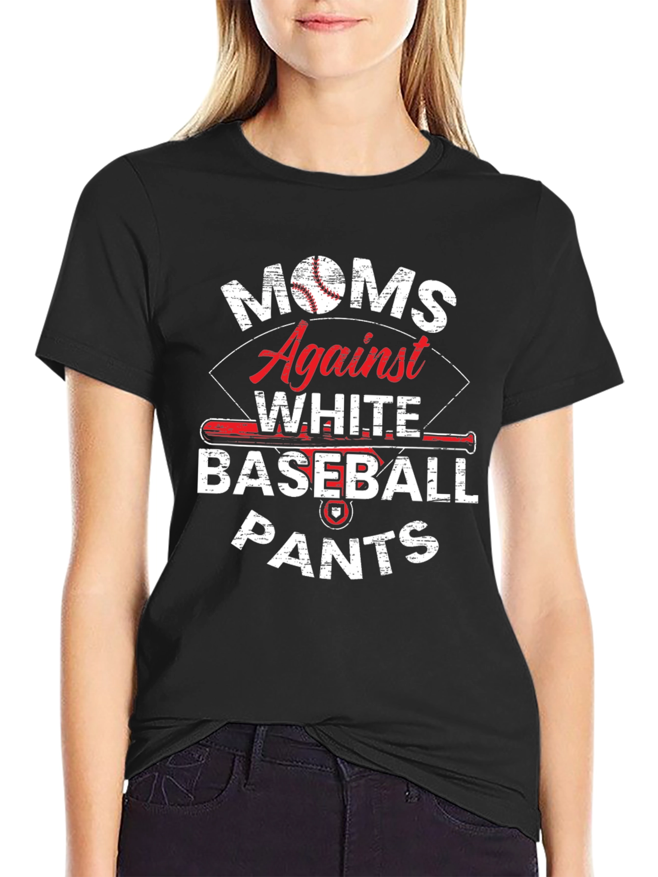 Black Moms Against White Baseball Pants T-Shirt view 2