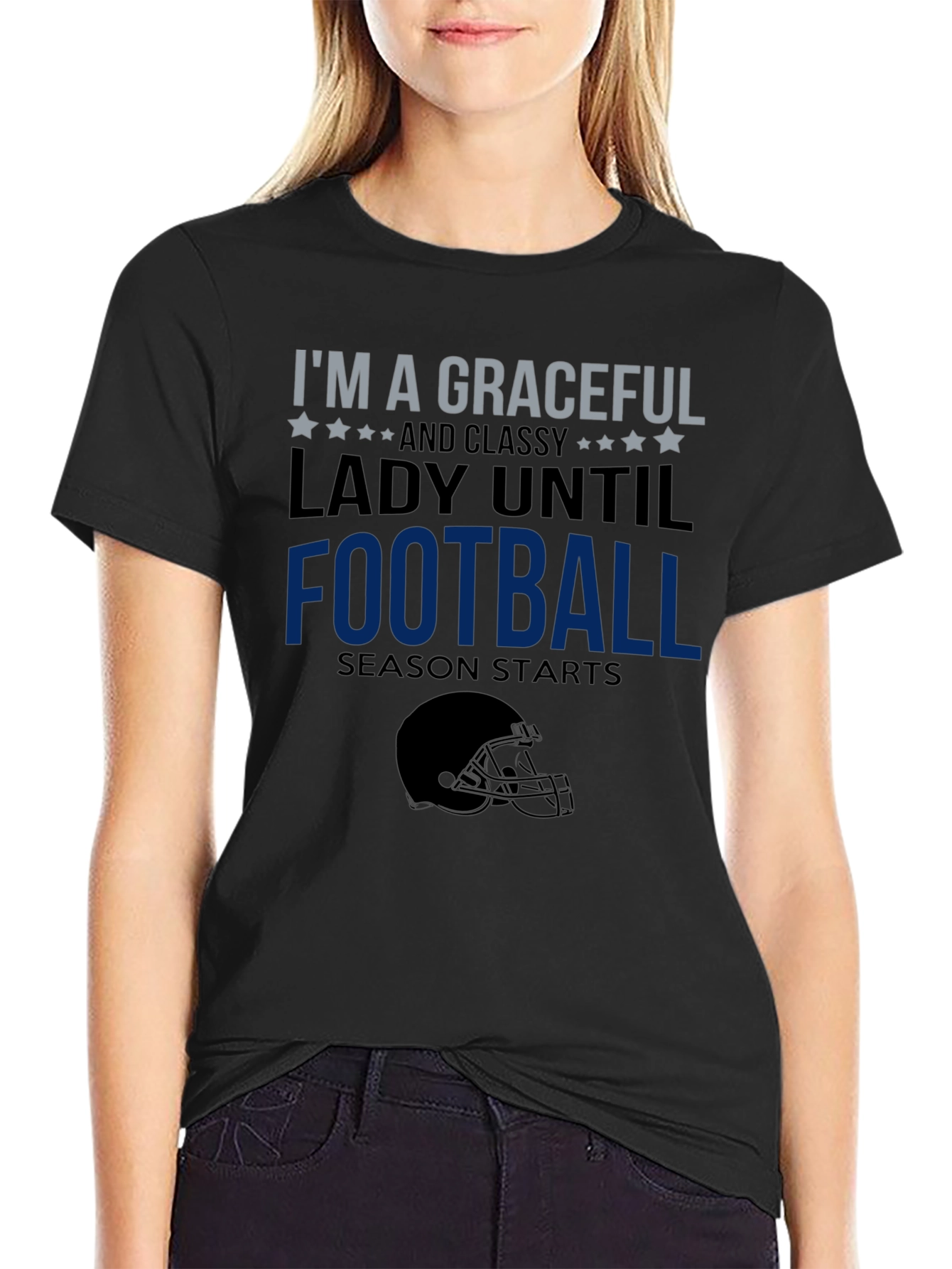 Black Graceful Lady Football Season T-Shirt view 2