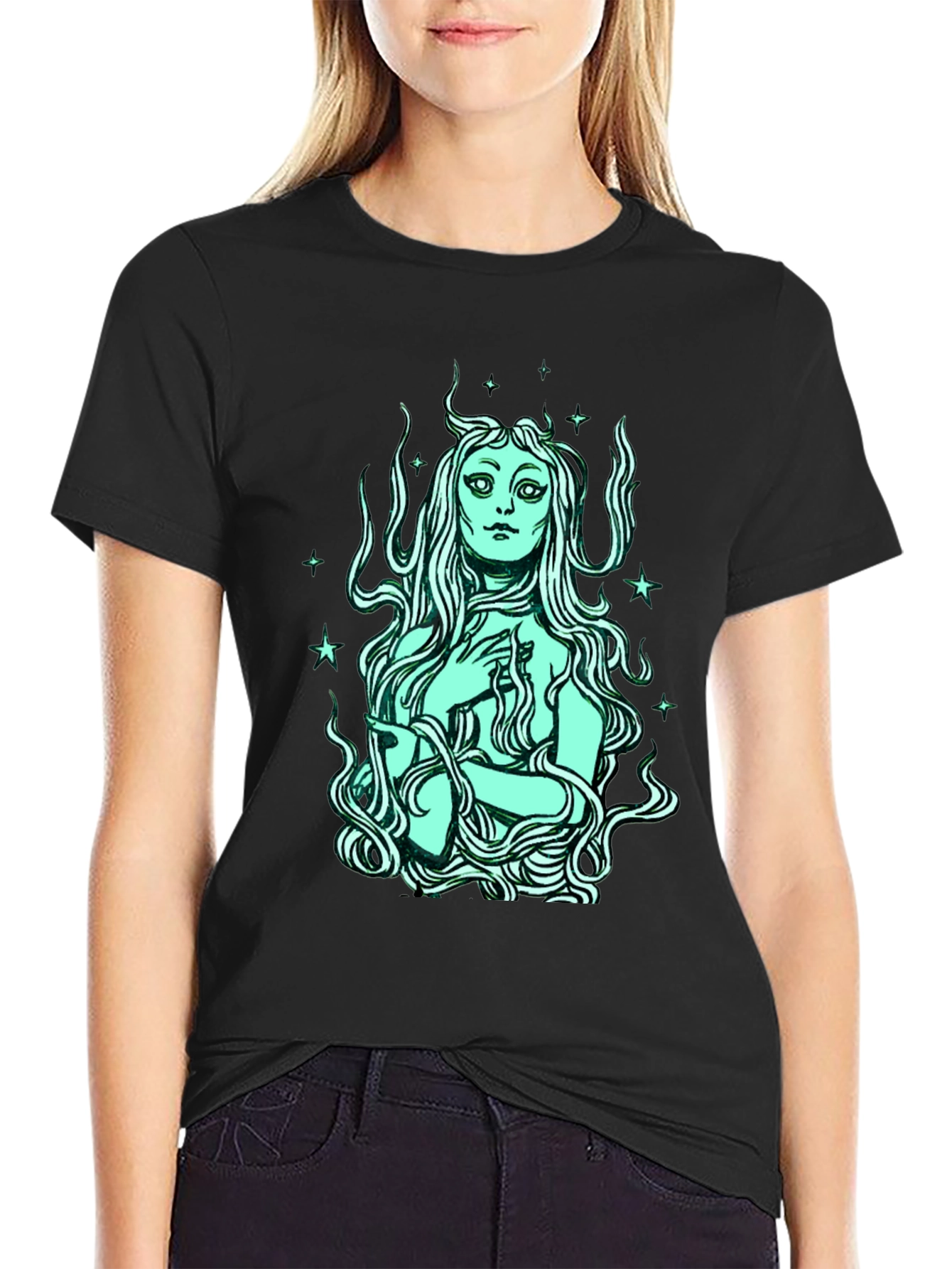 Black Mystic Mermaid Graphic Tee - Black Cotton Blend view 2