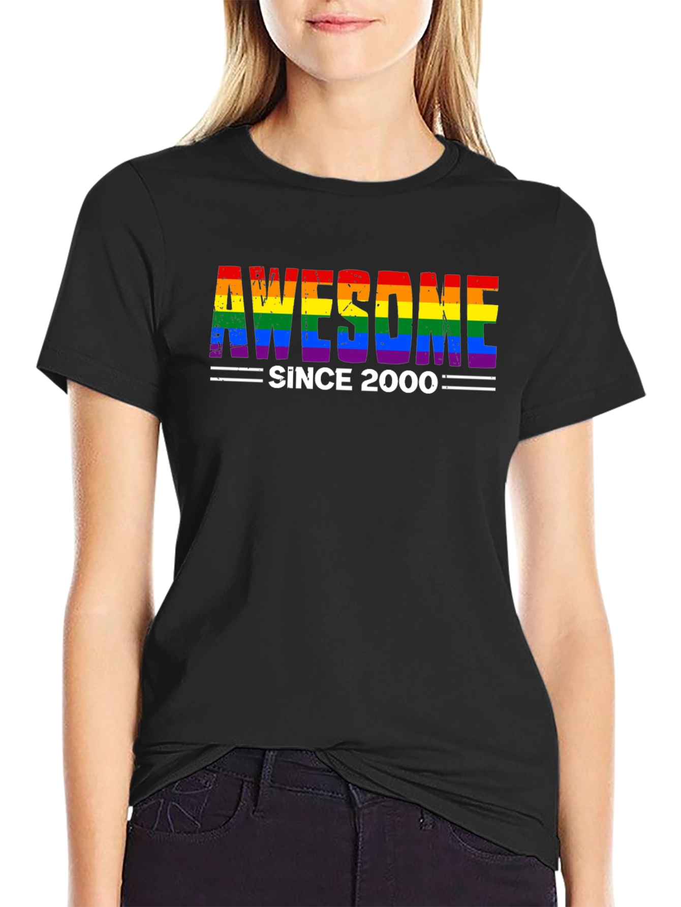 Black Awesome Since 2000 Rainbow Pride T-Shirt view 2